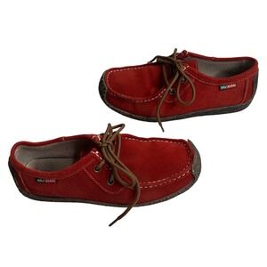 Xiu Xian Red Suede Lace Up Moccasin Loafers Flats Women EU 38 7.5/8 boho